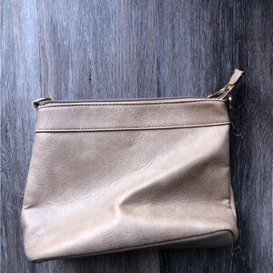 Neutral Tan Leather Crossbody Clutch